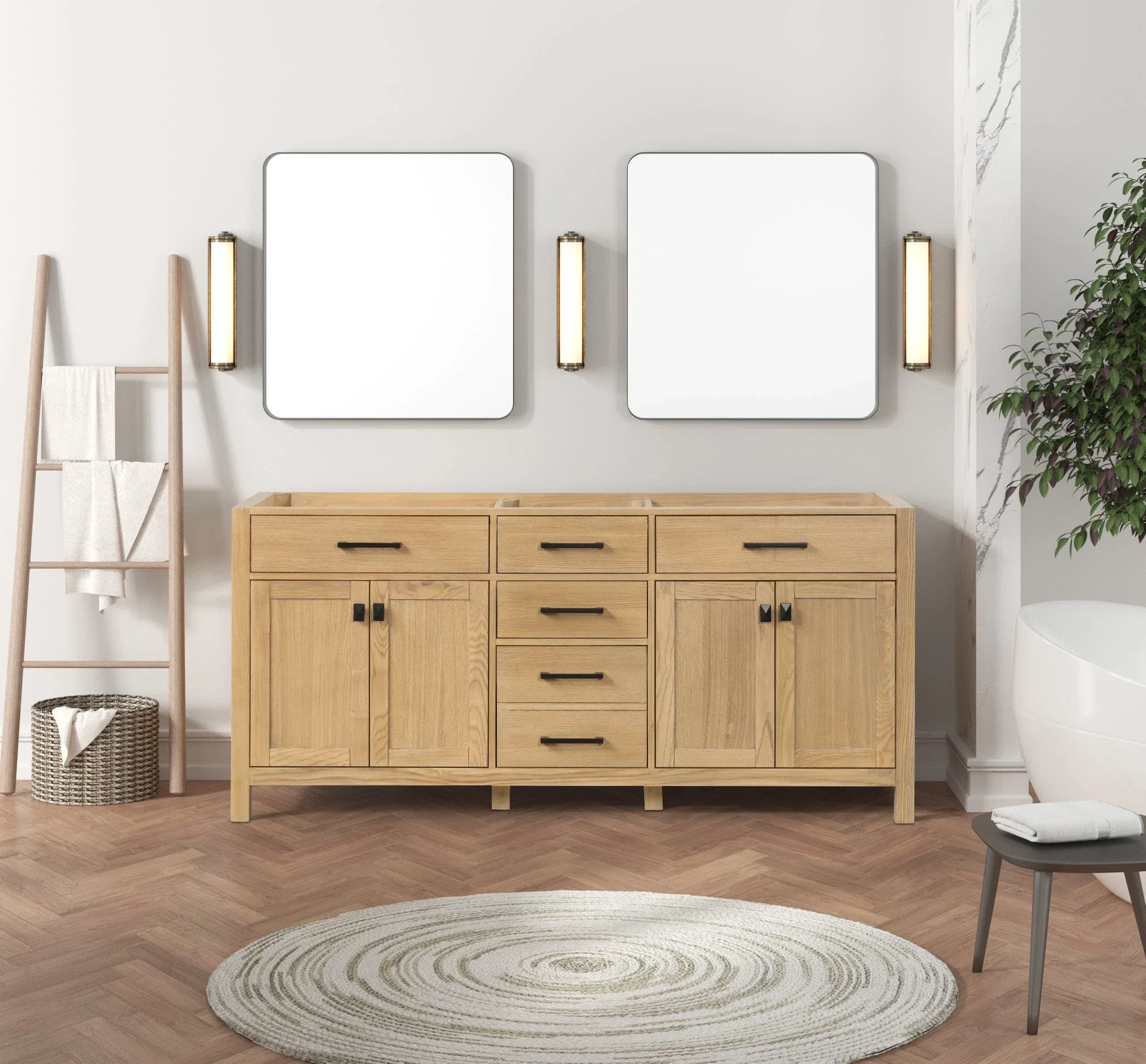 London 72 inch bathroom vanity in Desert Oak, composite view