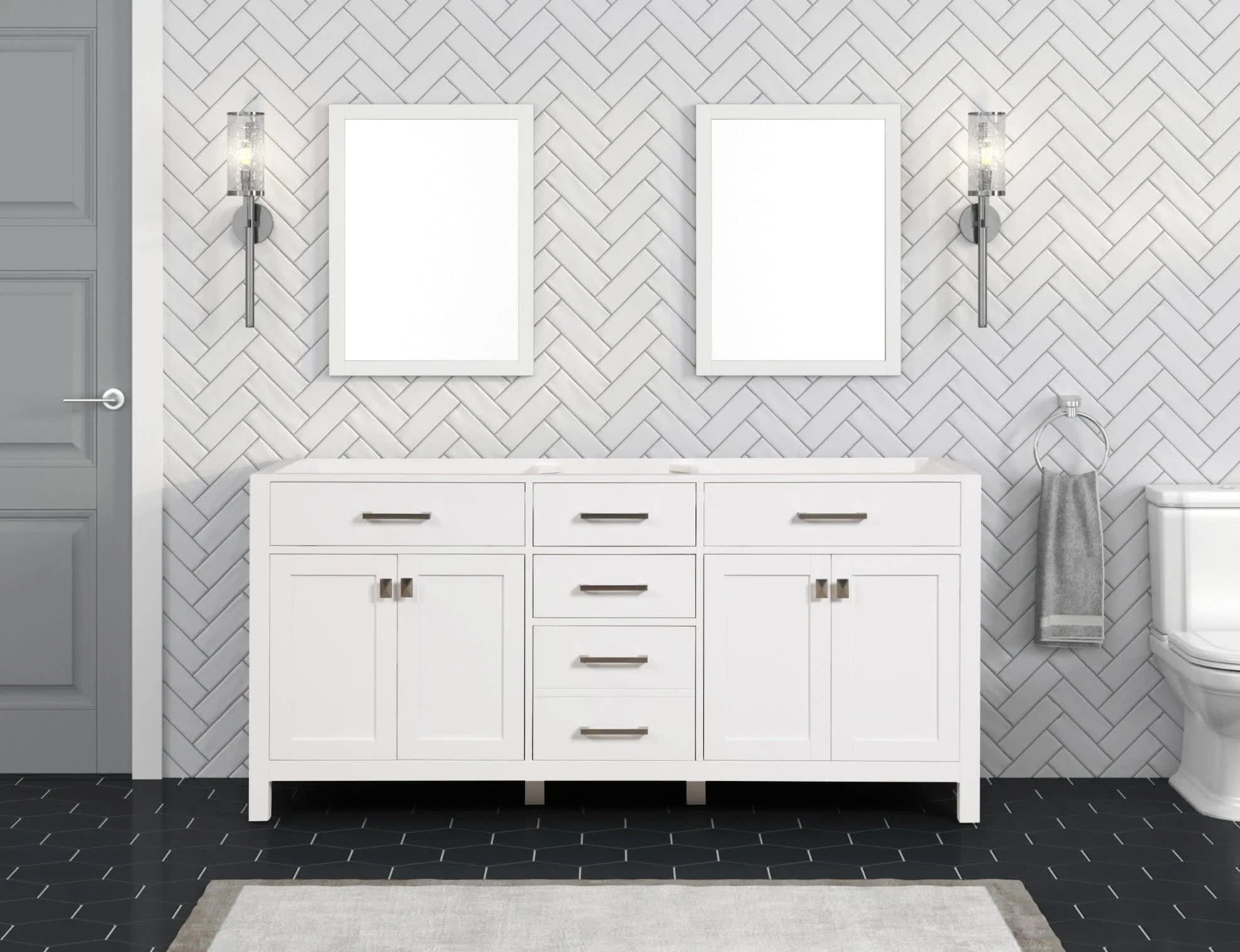 London 72 inch bathroom vanity in Bright White, product view