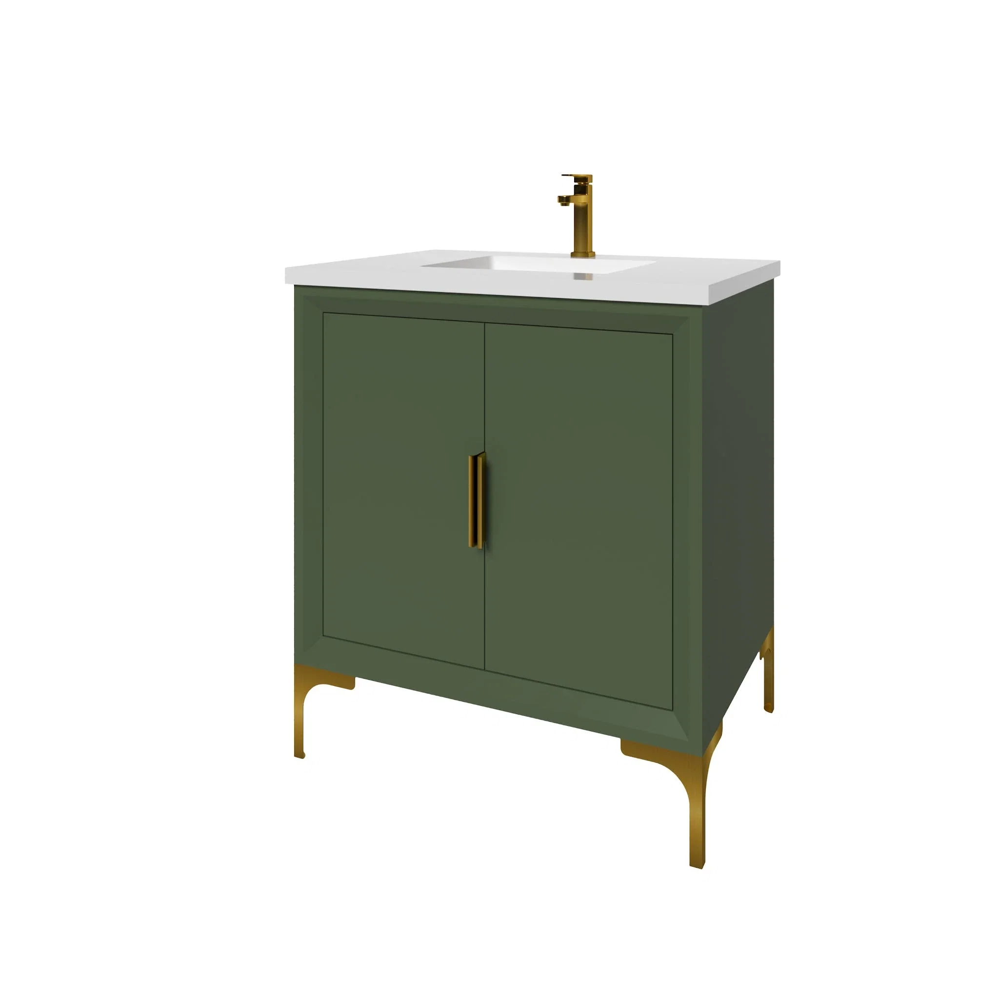 Oxford 30 inch bathroom vanity in Sage Green, angled view