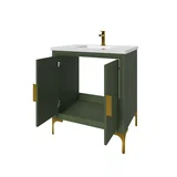 Oxford 30 inch bathroom vanity in Sage Green, doors open