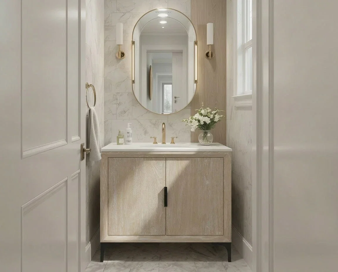 Oxford 30 inch bathroom vanity in Whitewashed Ash, render view