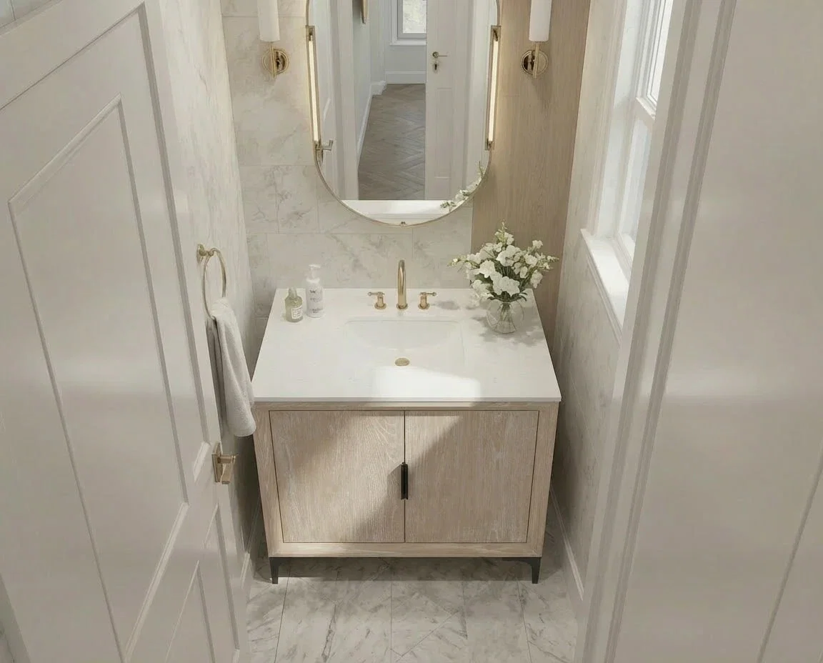 Oxford 30 inch bathroom vanity in Whitewashed Ash, render view