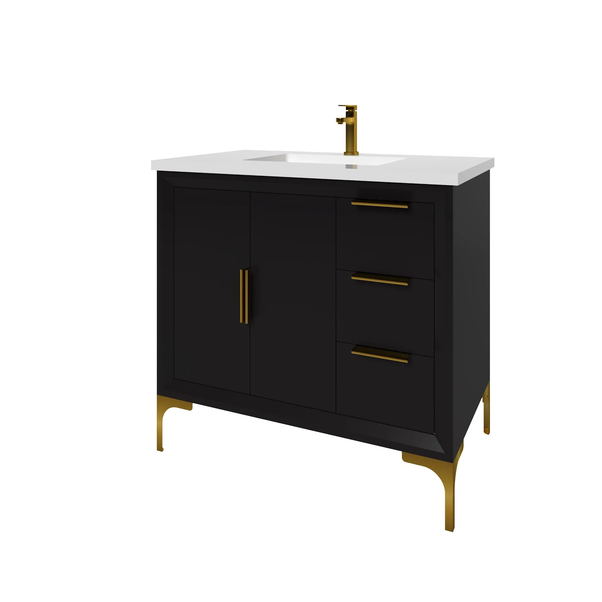 Oxford 36 inch bathroom vanity in Black, angled view