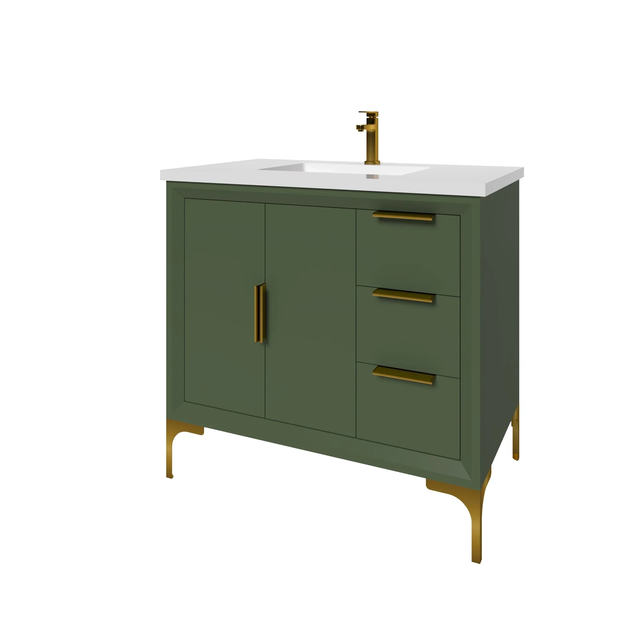 Oxford 36 inch bathroom vanity in Sage Green, angled view