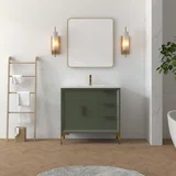 Oxford 36 inch bathroom vanity in Sage Green, styled in a modern bathroom