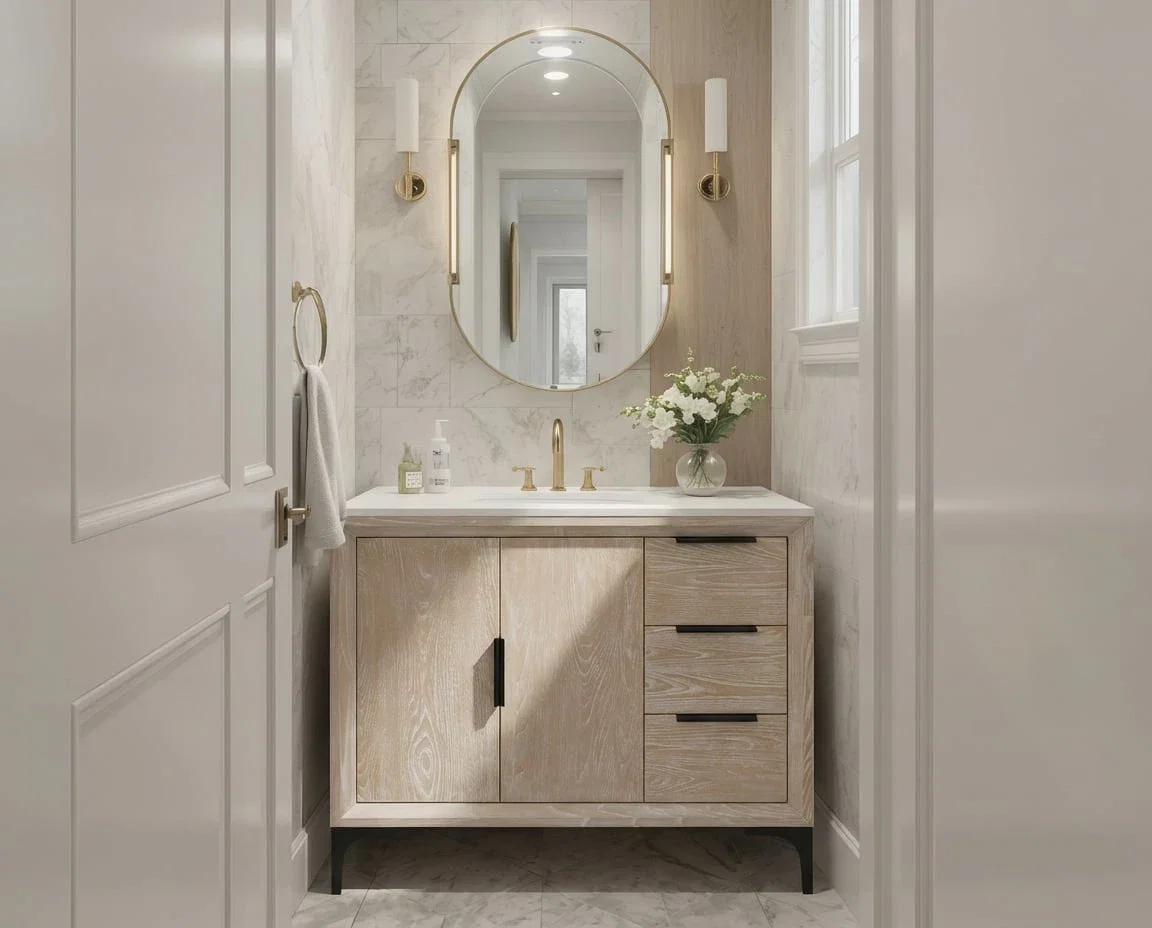 Oxford 36 inch bathroom vanity in Whitewashed Ash, render view