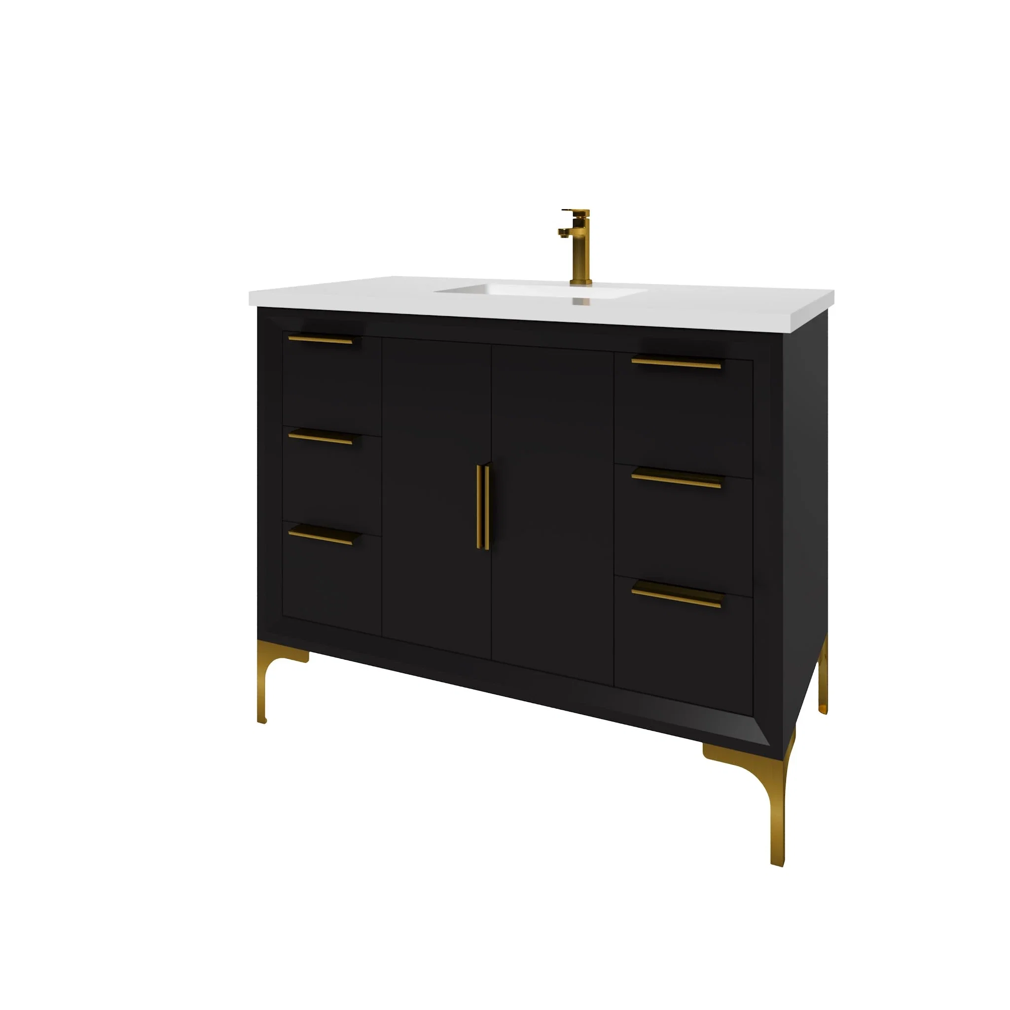 Oxford 42 inch bathroom vanity in Black, angled view