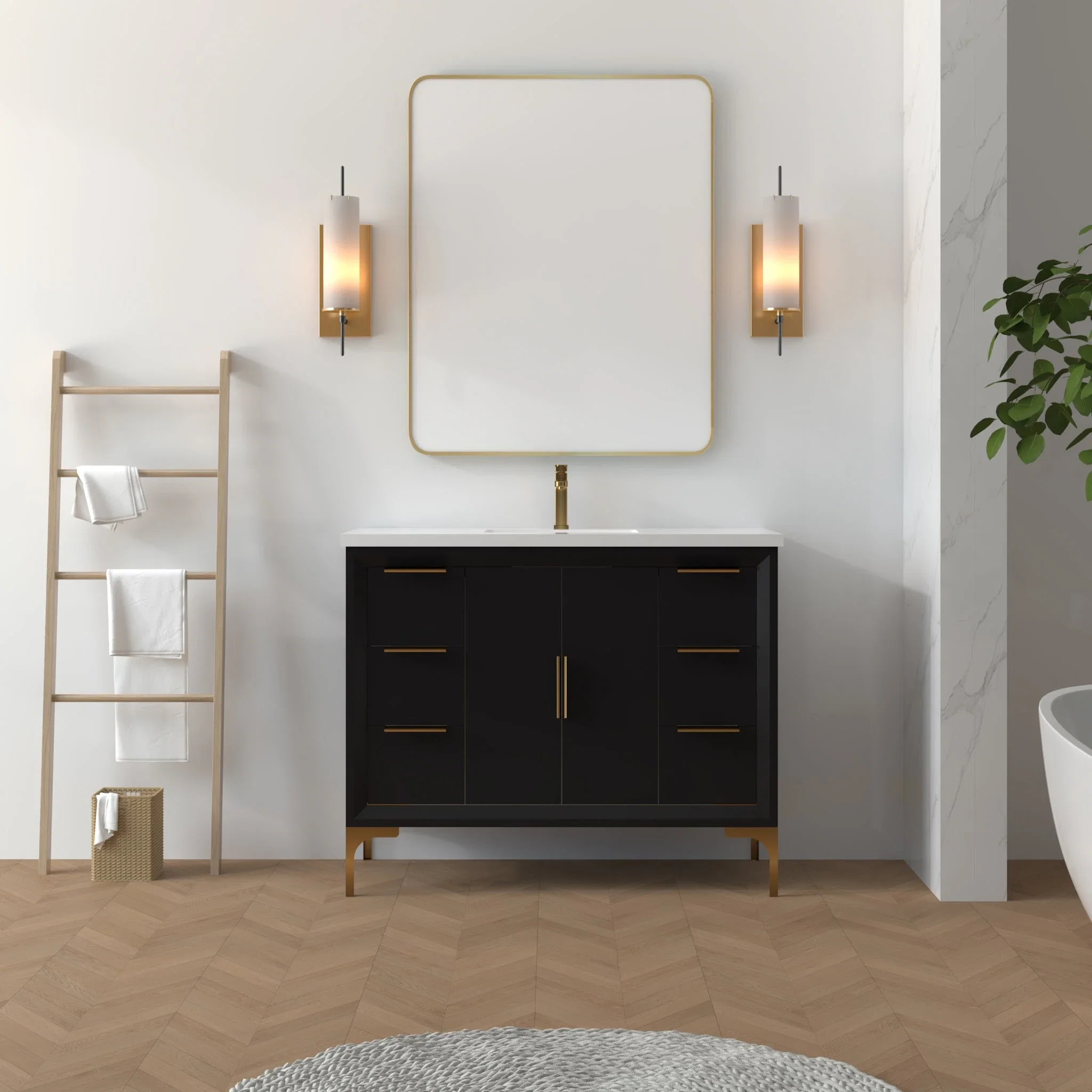 Oxford 42 inch bathroom vanity in Black, styled in a modern bathroom