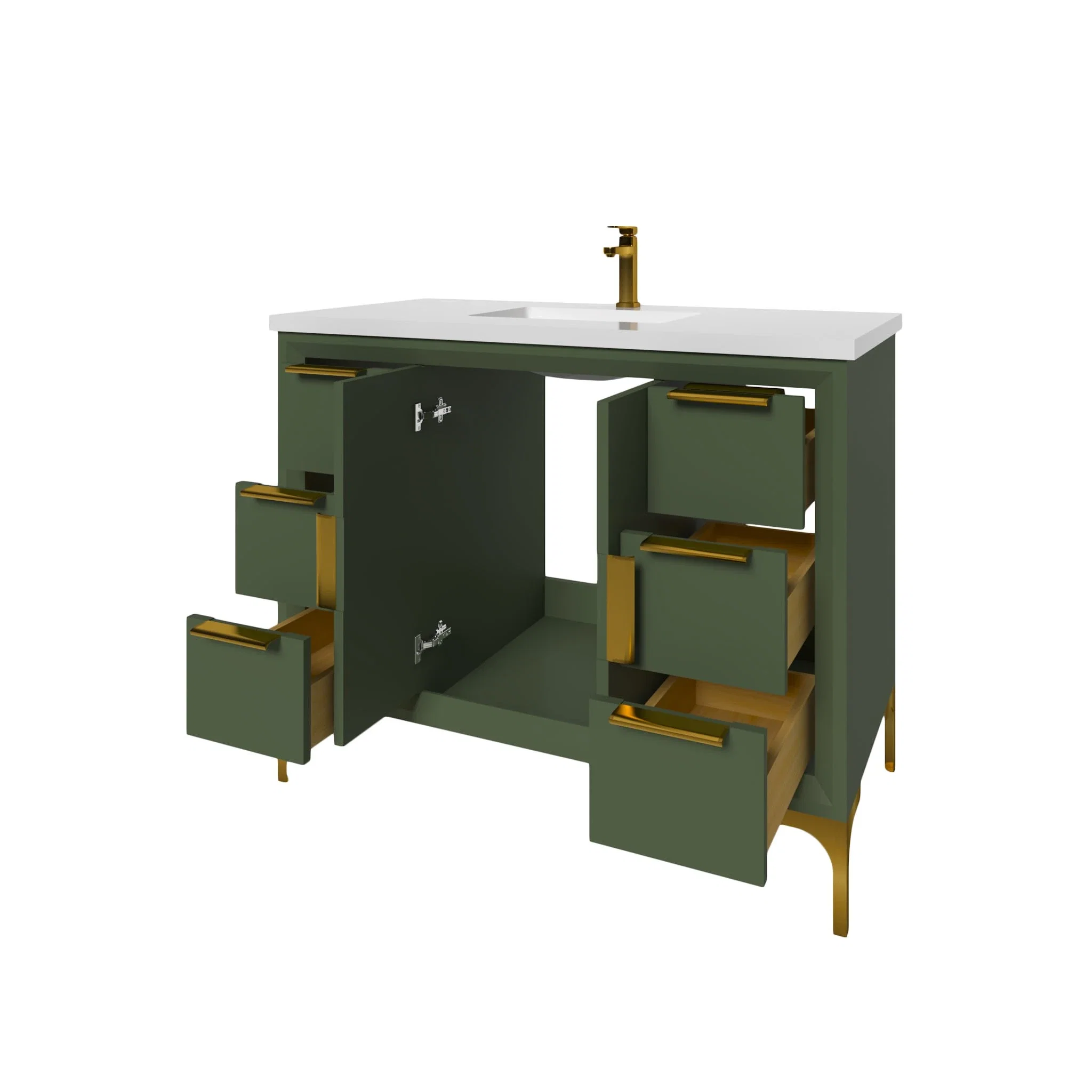 Oxford 42 inch bathroom vanity in Sage Green, doors open