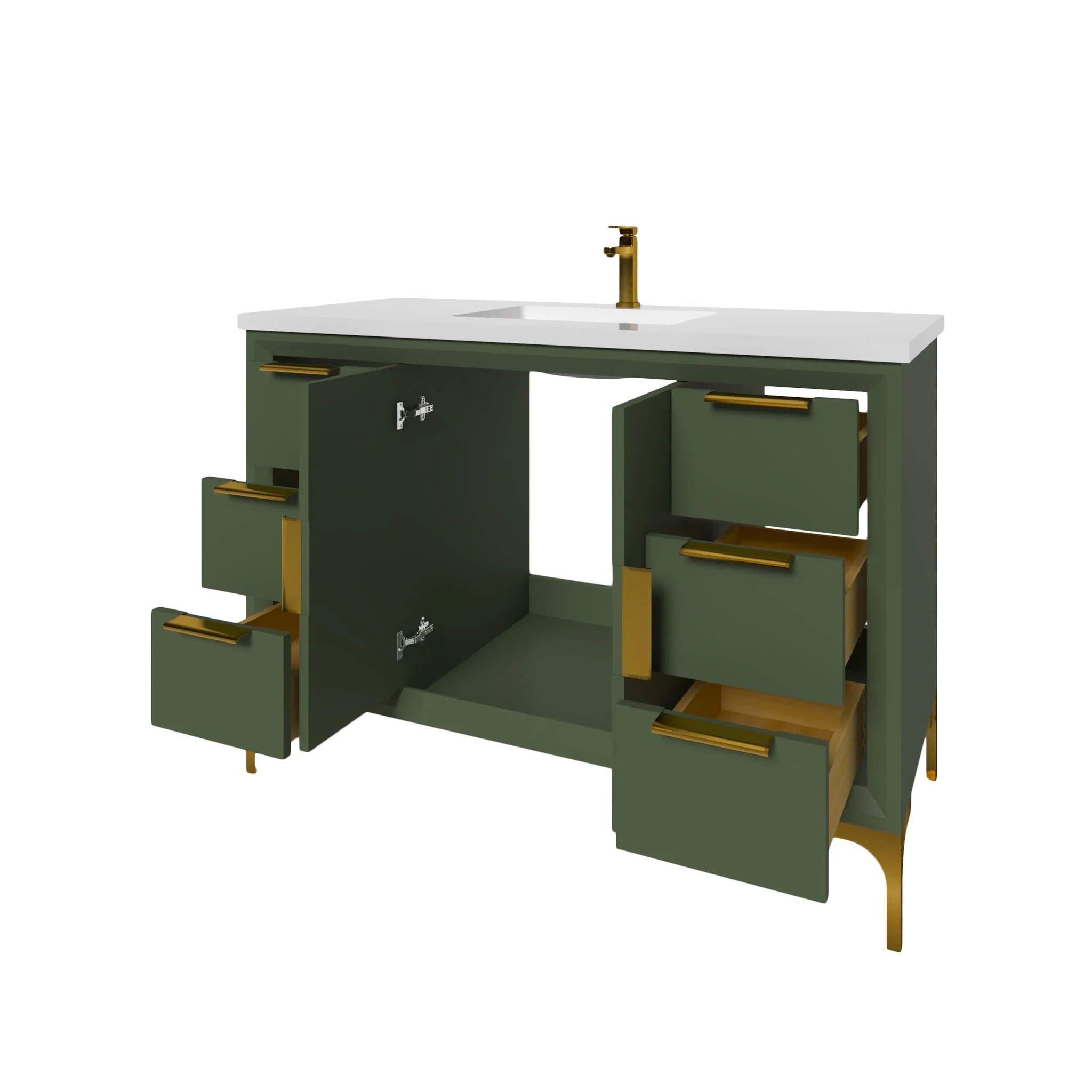 Oxford 48 inch bathroom vanity in Sage Green, doors open