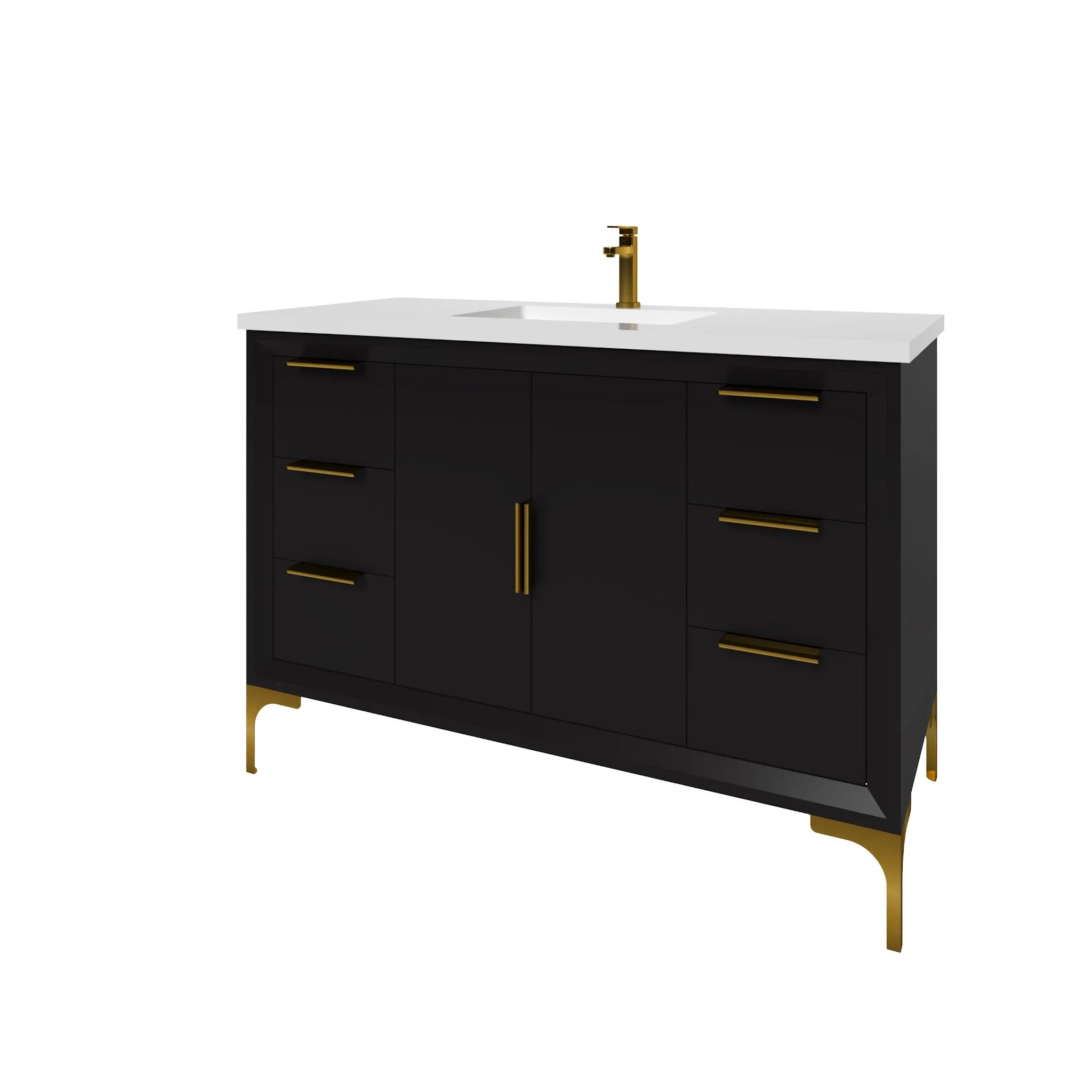 Oxford 48 inch bathroom vanity in Black, angled view