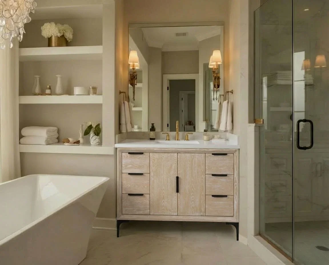 Oxford 48 inch bathroom vanity in Whitewashed Ash, render view