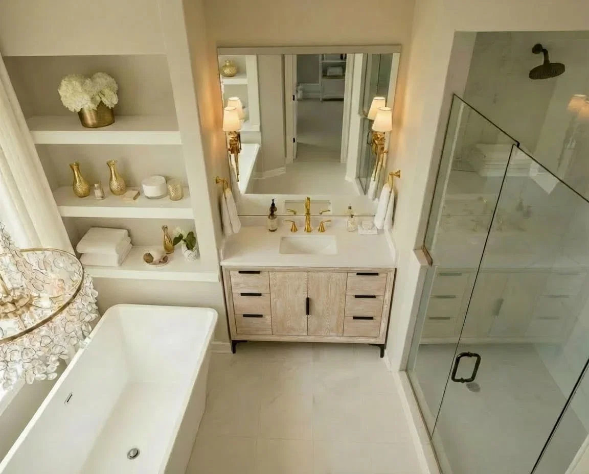 Oxford 48 inch bathroom vanity in Whitewashed Ash, render view