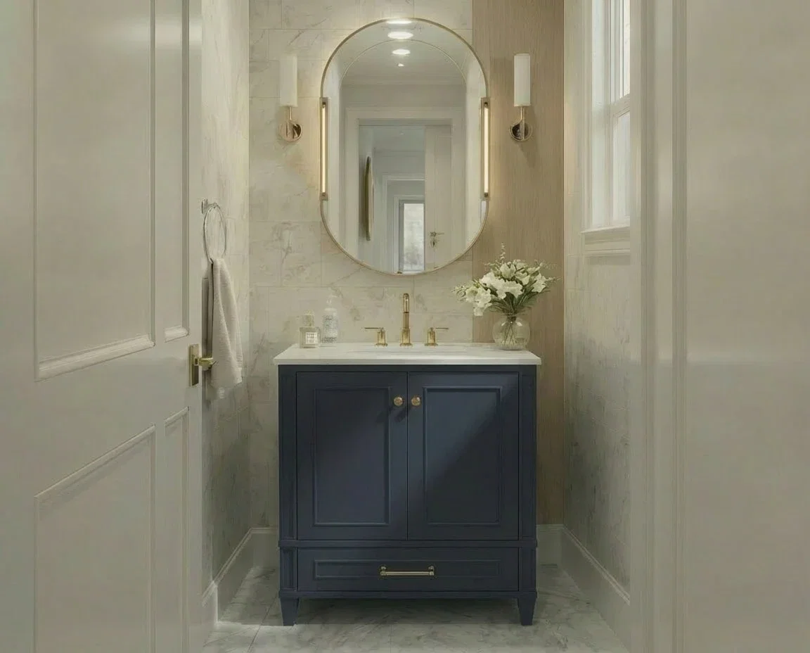 Windsor 30 inch bathroom vanity in Navy Blue, render view
