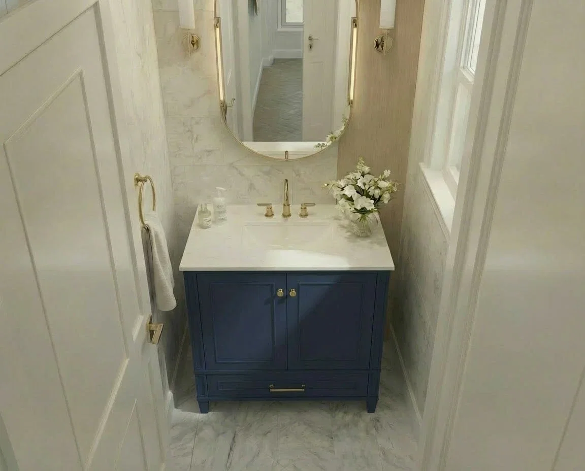 Windsor 30 inch bathroom vanity in Navy Blue, render view