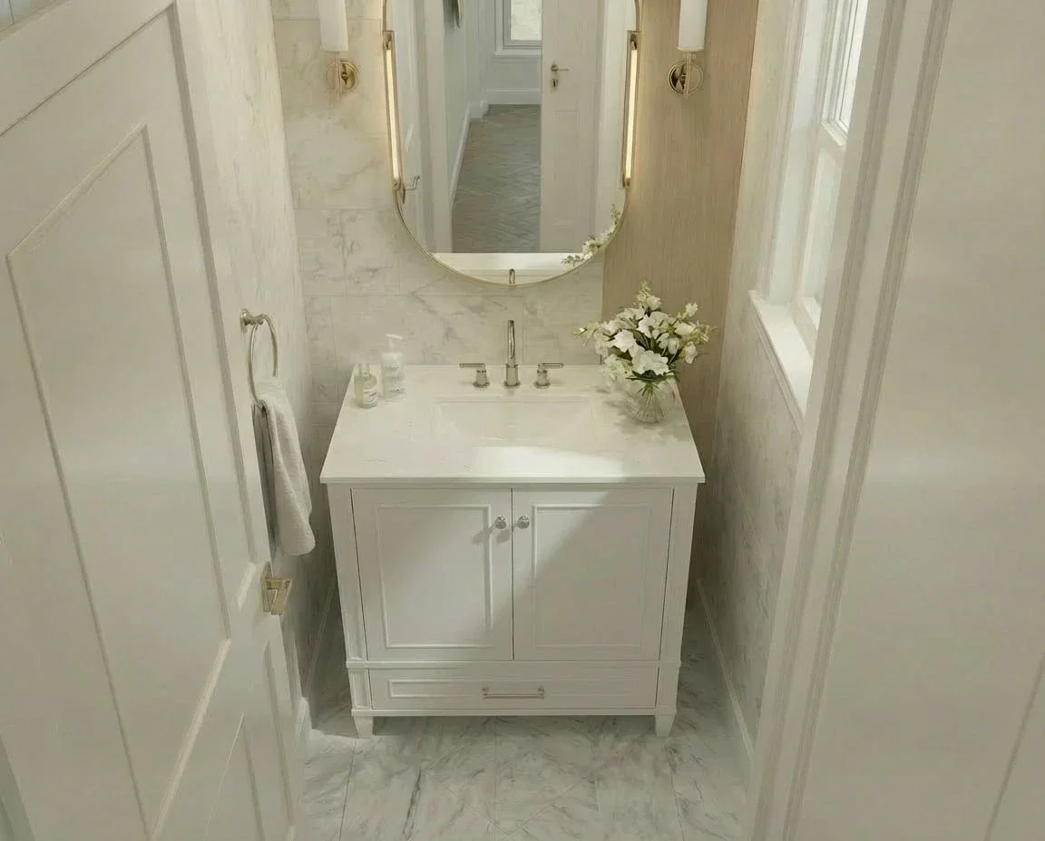 Windsor 30 inch bathroom vanity in Bright White, render view