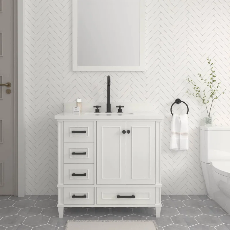 Windsor 35.5" Left Drawers Bathroom Vanity in Bright White