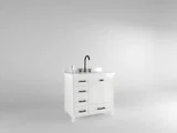 Windsor 36 inch left drawers bathroom vanity in Bright White, studio render