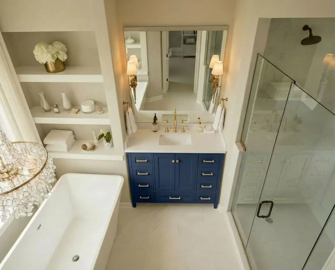 Windsor 48 inch bathroom vanity in Navy Blue, render view
