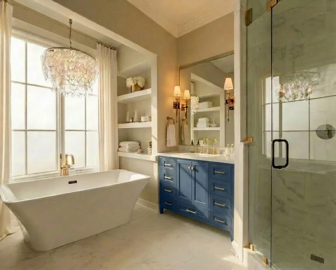 Windsor 48 inch bathroom vanity in Navy Blue, render view