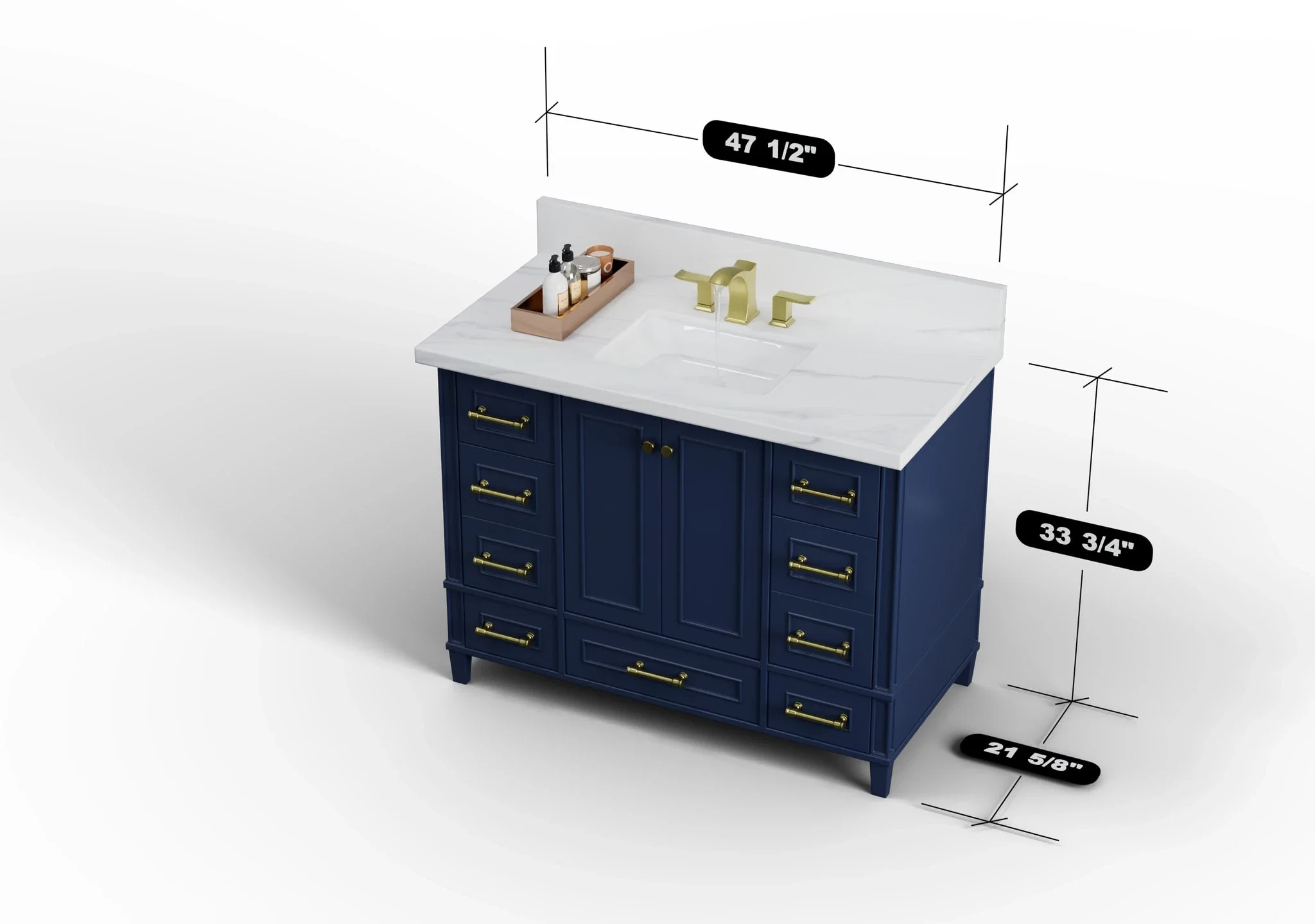 Windsor 48 inch bathroom vanity in Navy Blue, studio render