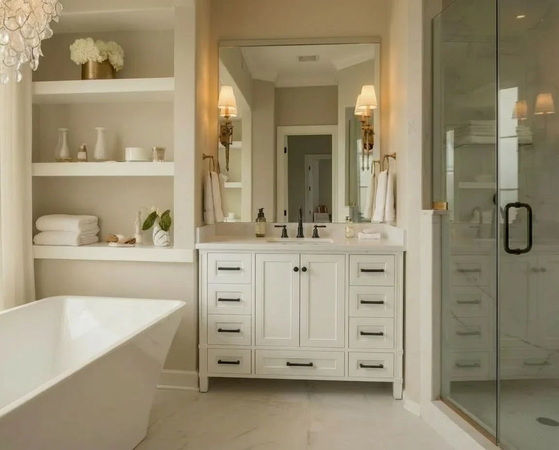 Windsor 48 inch bathroom vanity in Bright White, render view