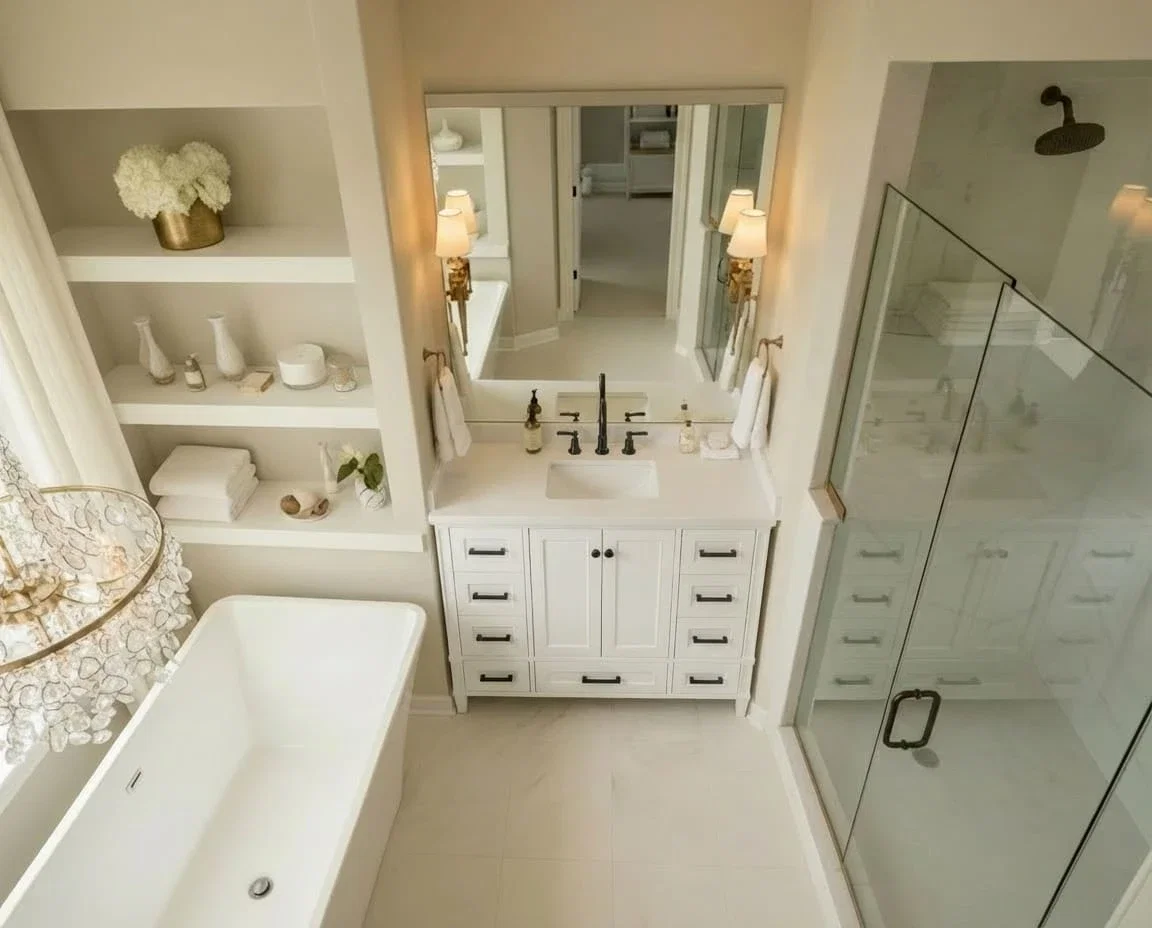 Windsor 48 inch bathroom vanity in Bright White, render view
