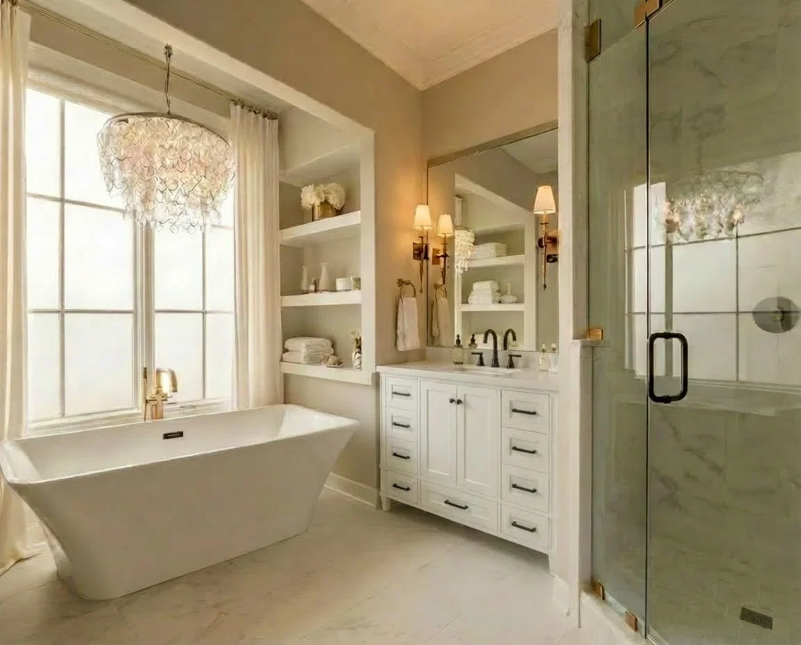 Windsor 48 inch bathroom vanity in Bright White, render view
