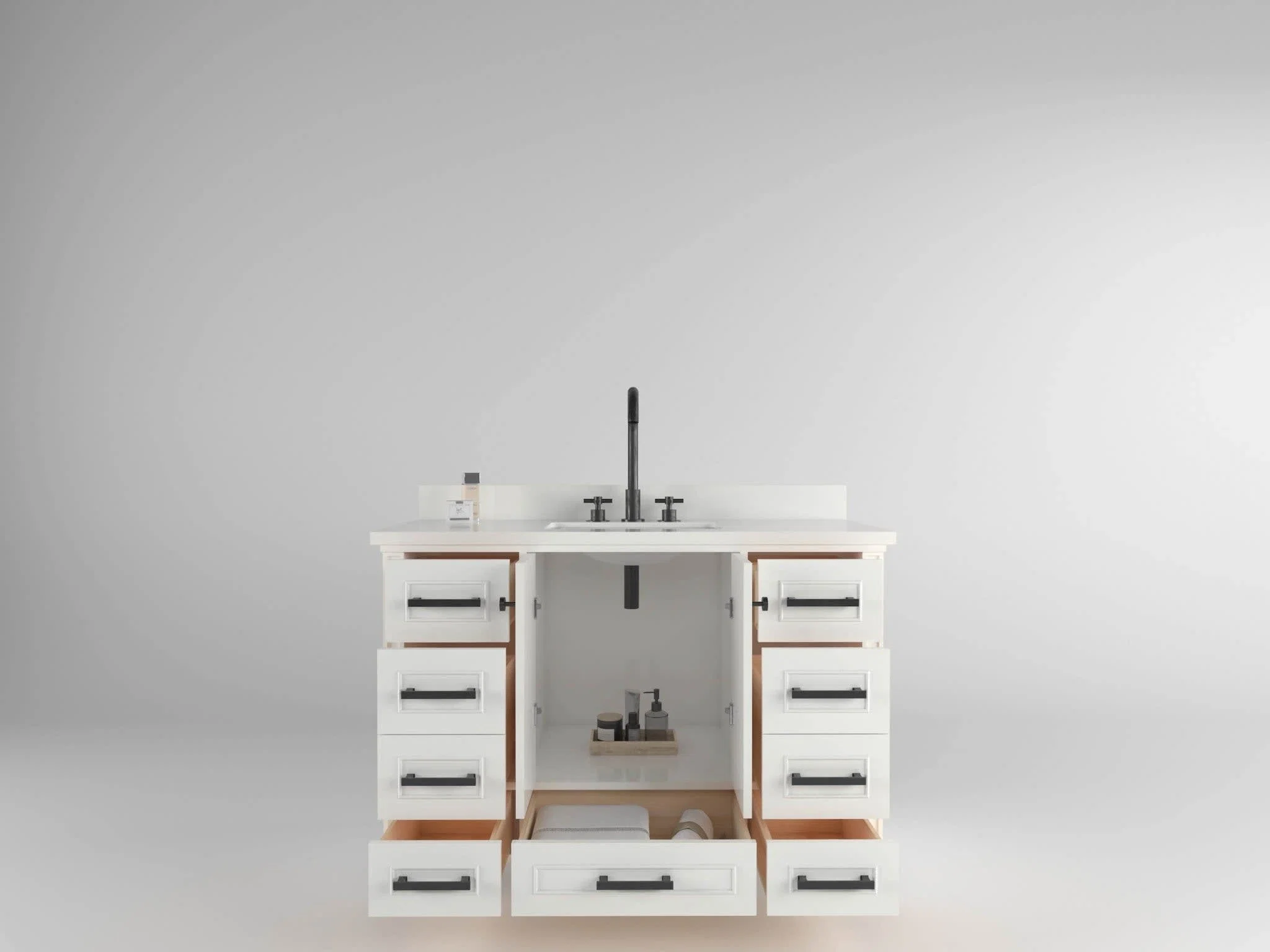 Windsor 48 inch bathroom vanity in Bright White, studio render