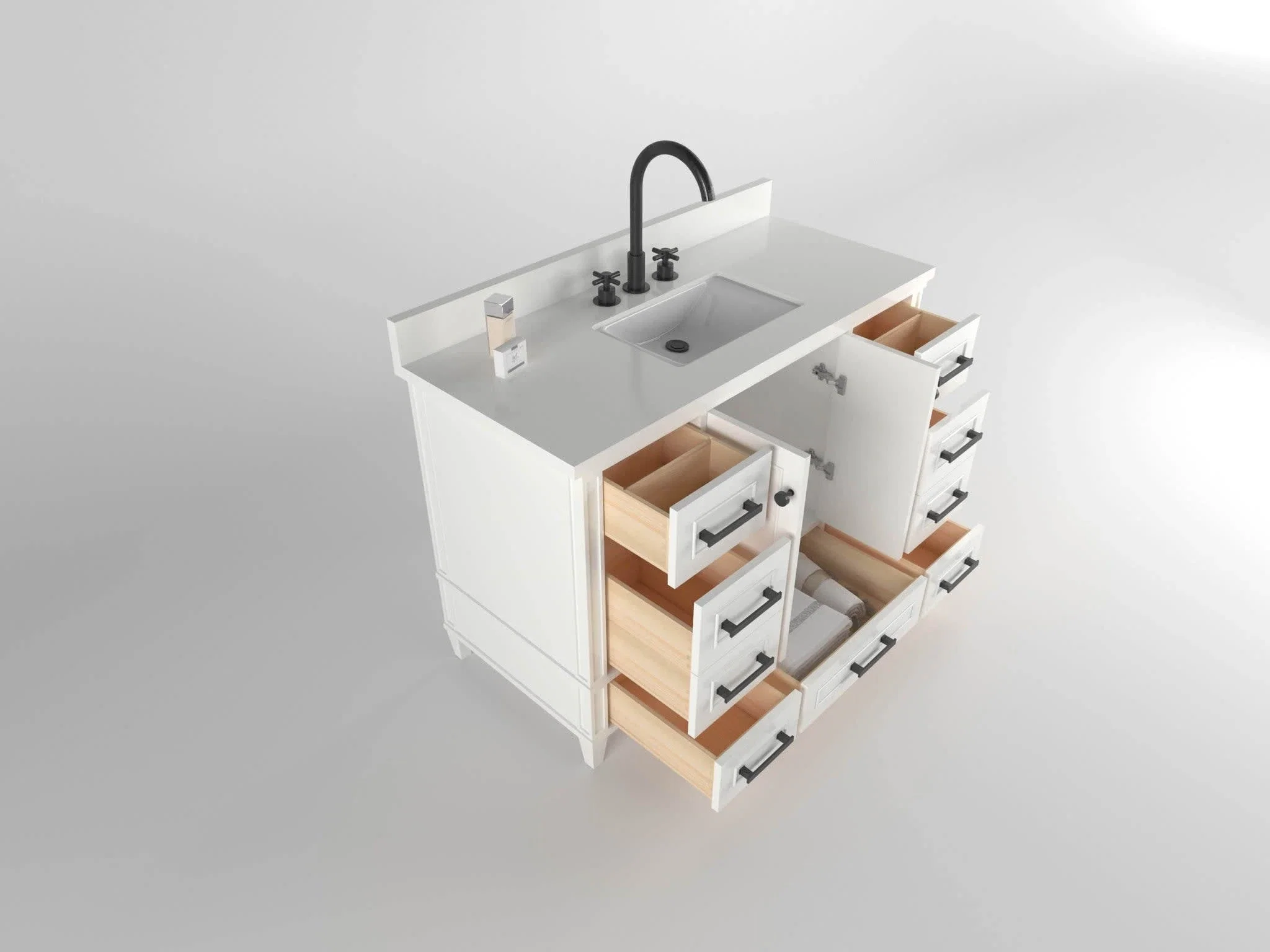 Windsor 48 inch bathroom vanity in Bright White, studio render