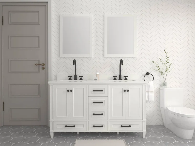 Windsor 59.5" Double Sink Bathroom Vanity in Bright White