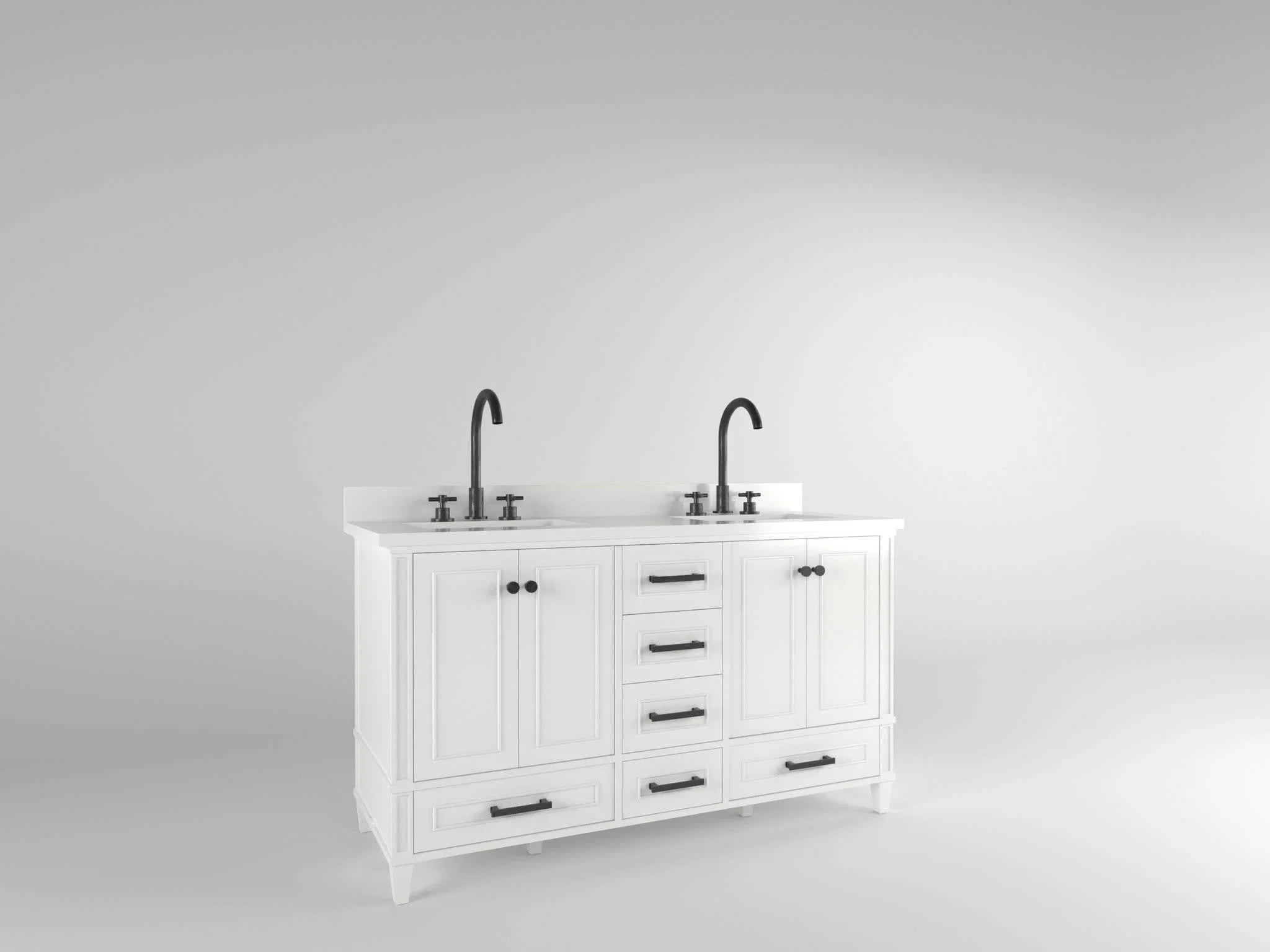 Windsor 60 inch double sink bathroom vanity in Bright White, studio render
