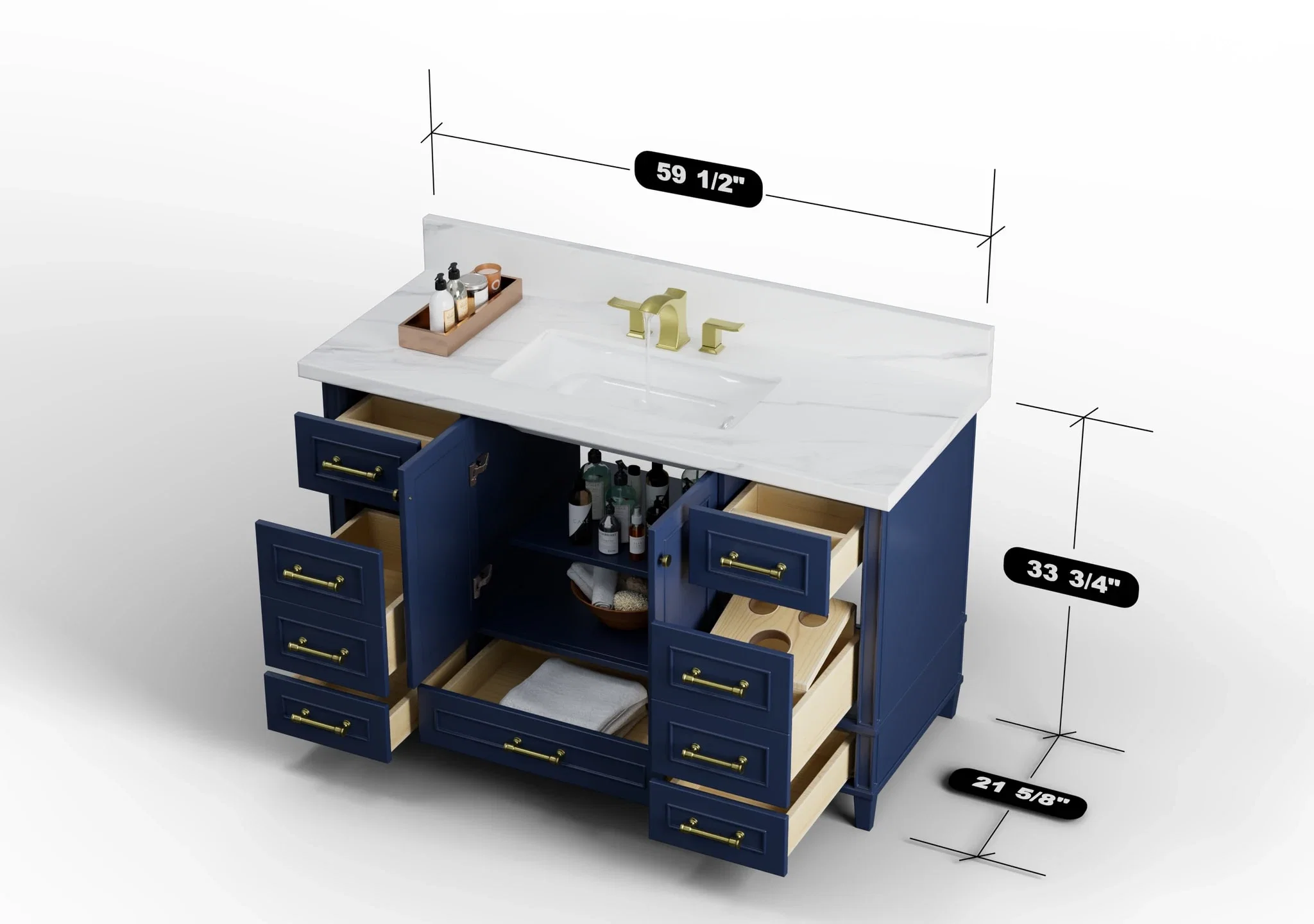 Windsor 60 inch single sink bathroom vanity in Navy Blue, studio render