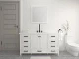 Windsor 60 inch single sink bathroom vanity in Bright White, styled in a modern bathroom