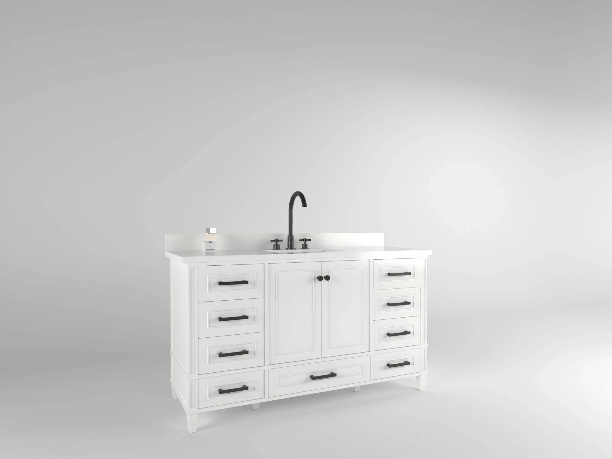 Windsor 60 inch single sink bathroom vanity in Bright White, studio render