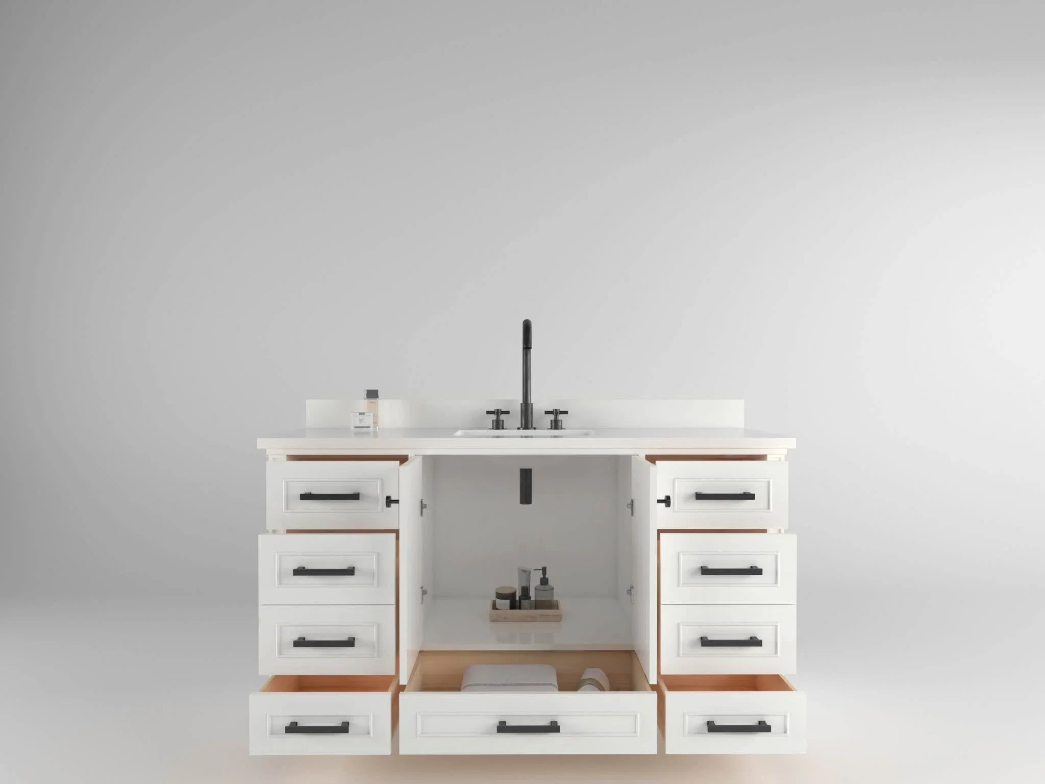 Windsor 60 inch single sink bathroom vanity in Bright White, studio render