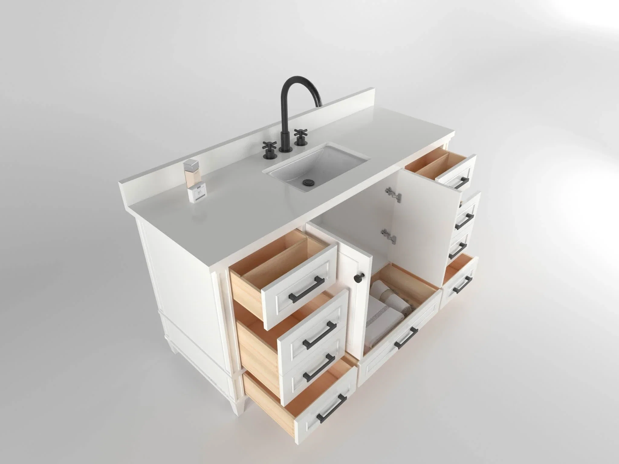 Windsor 60 inch single sink bathroom vanity in Bright White, studio render