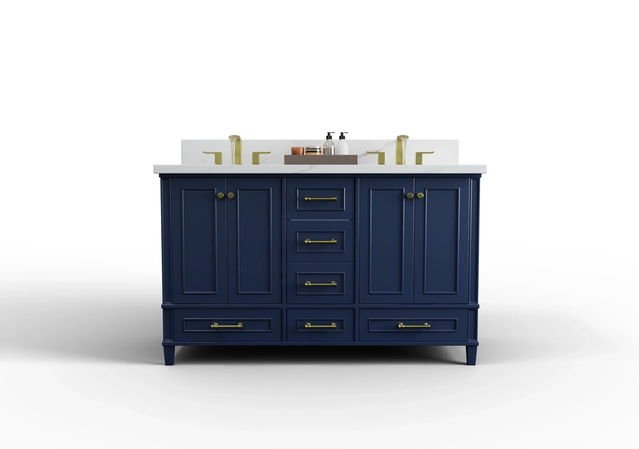 Windsor 59 inch double sink bathroom vanity in Navy Blue, studio render