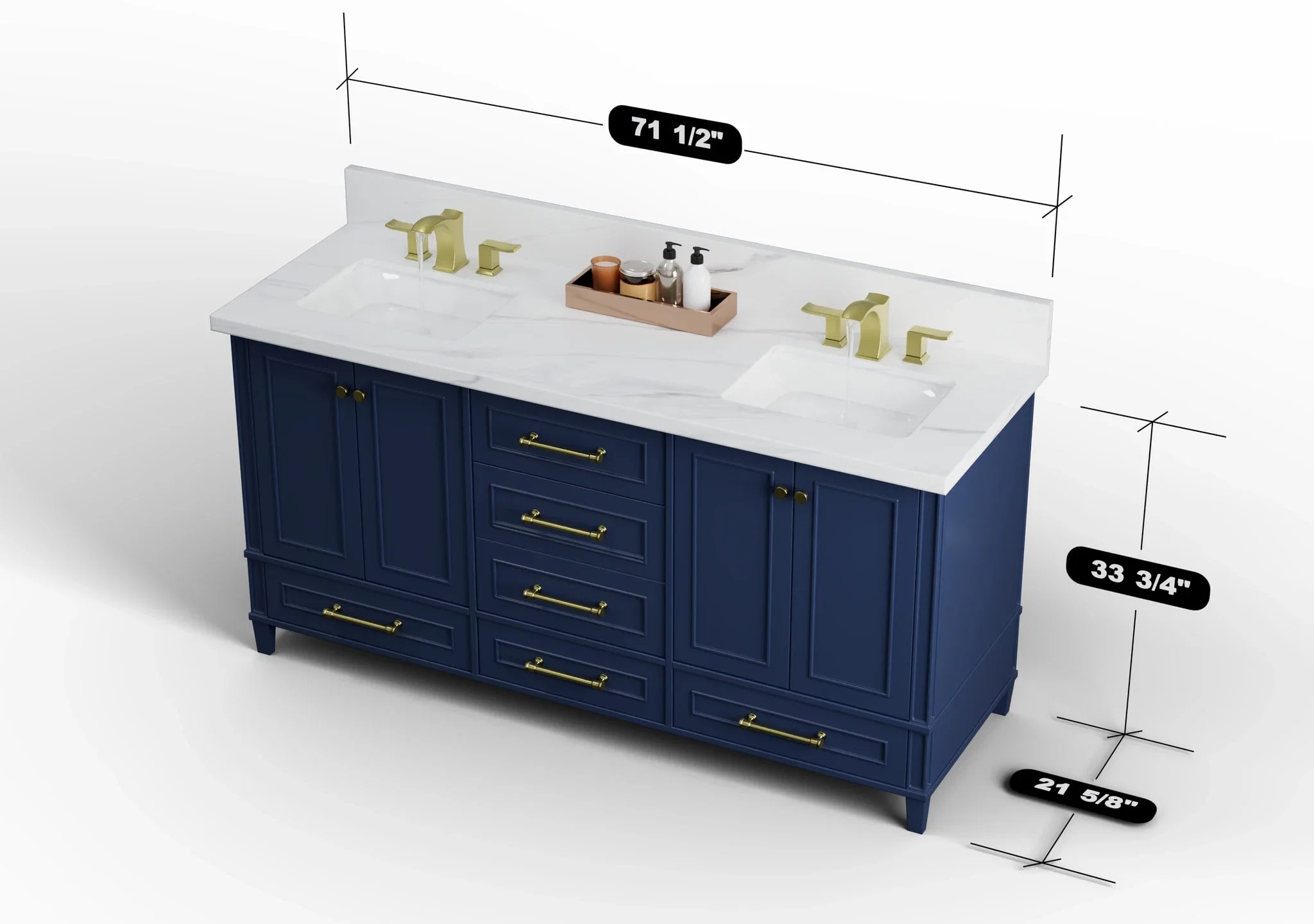 Windsor 72 inch bathroom vanity in Navy Blue, studio render