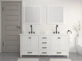 Windsor 72 inch bathroom vanity in Bright White, styled in a modern bathroom