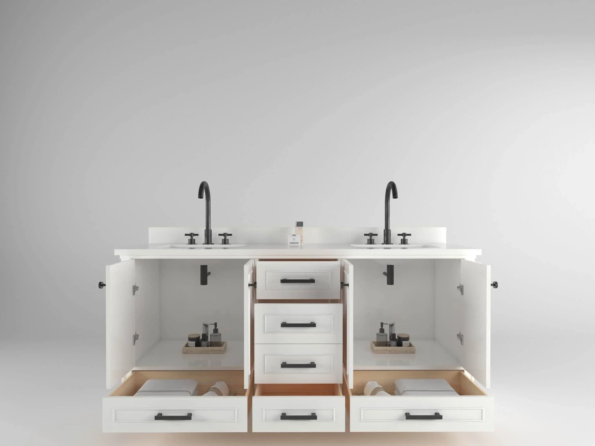 Windsor 72 inch bathroom vanity in Bright White, styled in a modern bathroom