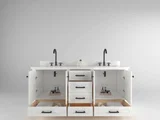 Windsor 72 inch bathroom vanity in Bright White, styled in a modern bathroom